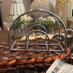 Napkin Holder Shiny Chrome Gray Metal Modern Open Wire Contemporary Kitchen Bar